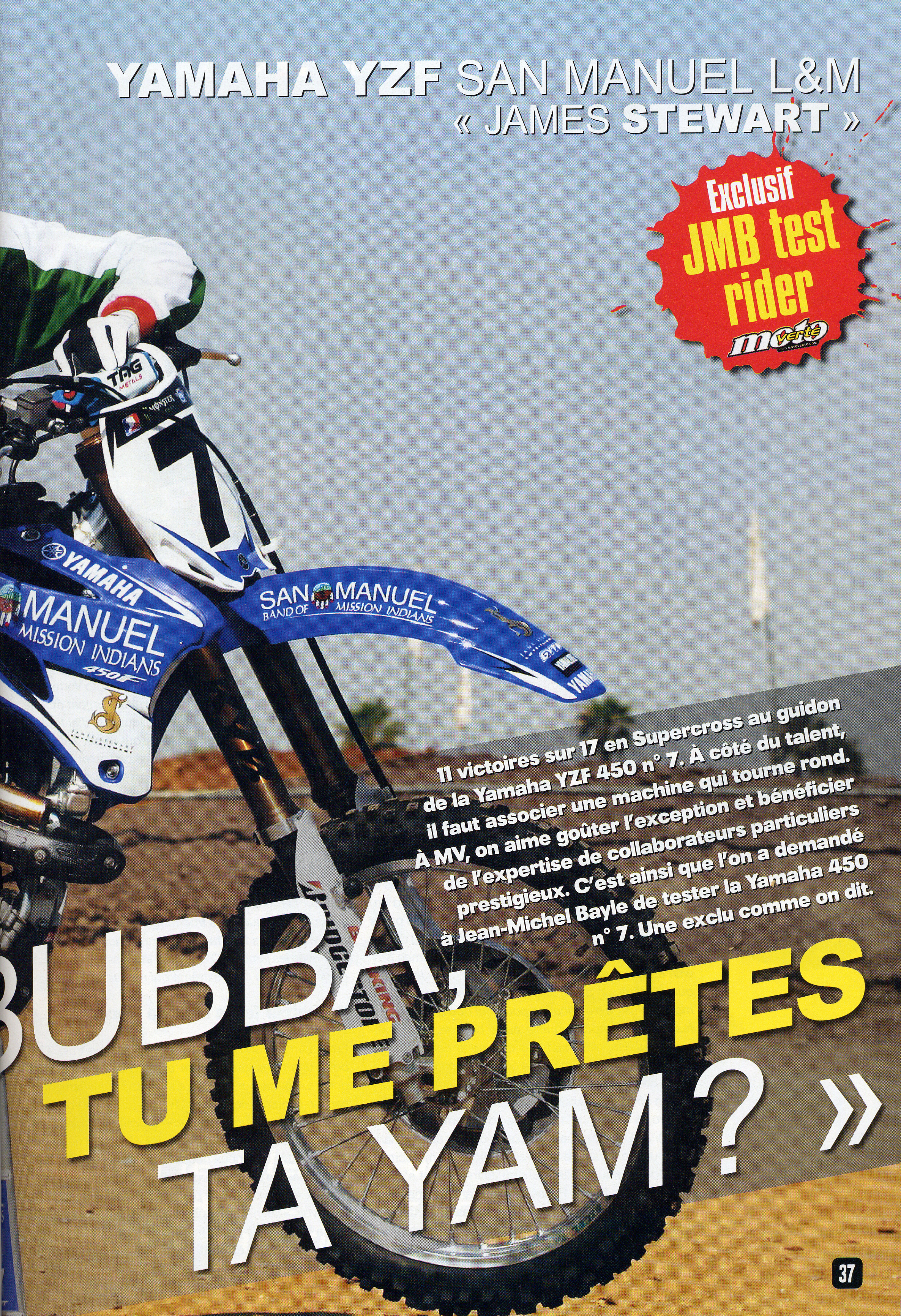 Jean-Michel Bayle teste la moto de James Stewart dans le magazine Moto Verte de Juillet, voilà la page 37