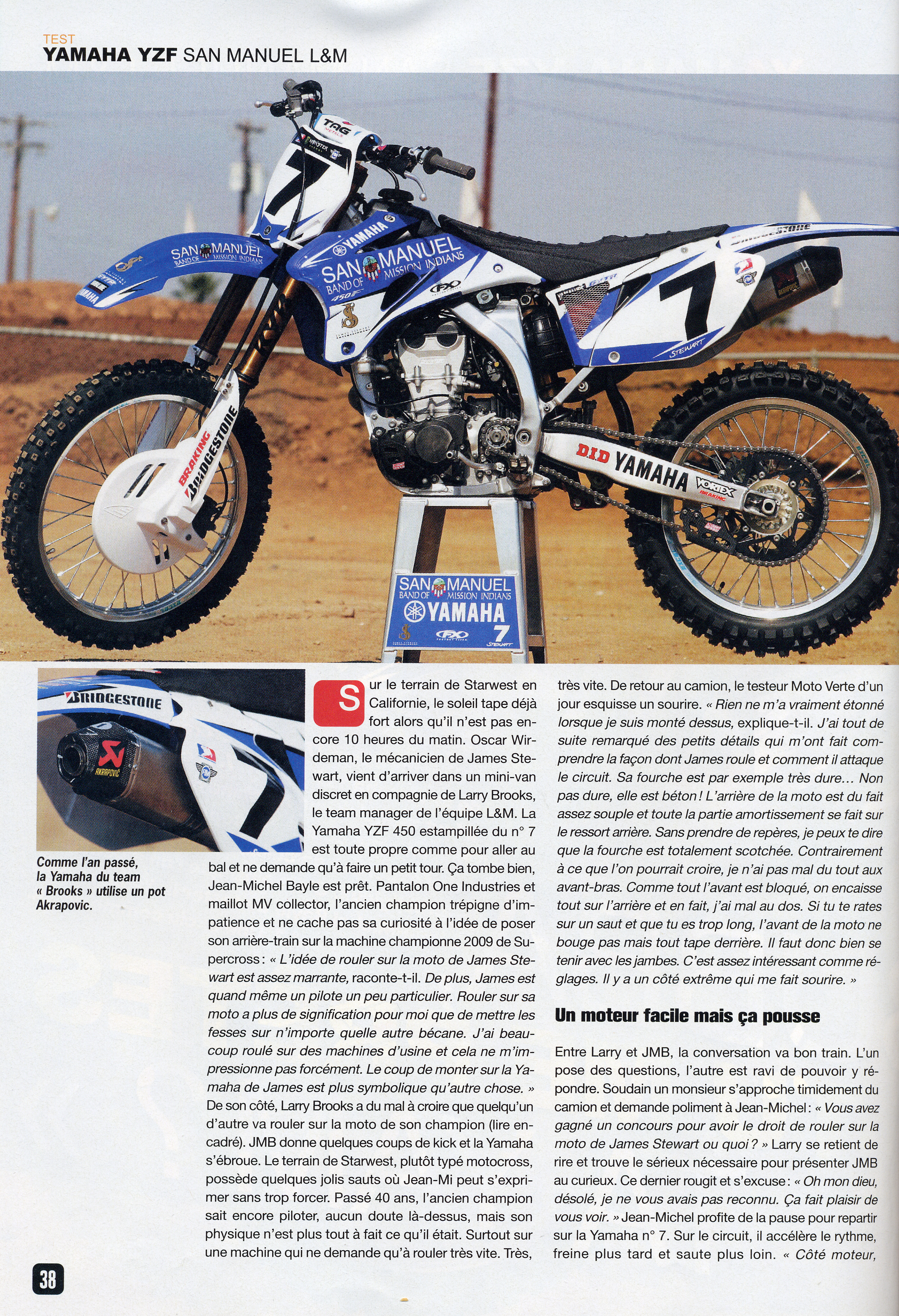Jean-Michel Bayle teste la moto de James Stewart dans le magazine Moto Verte de Juillet, voilà la page 38