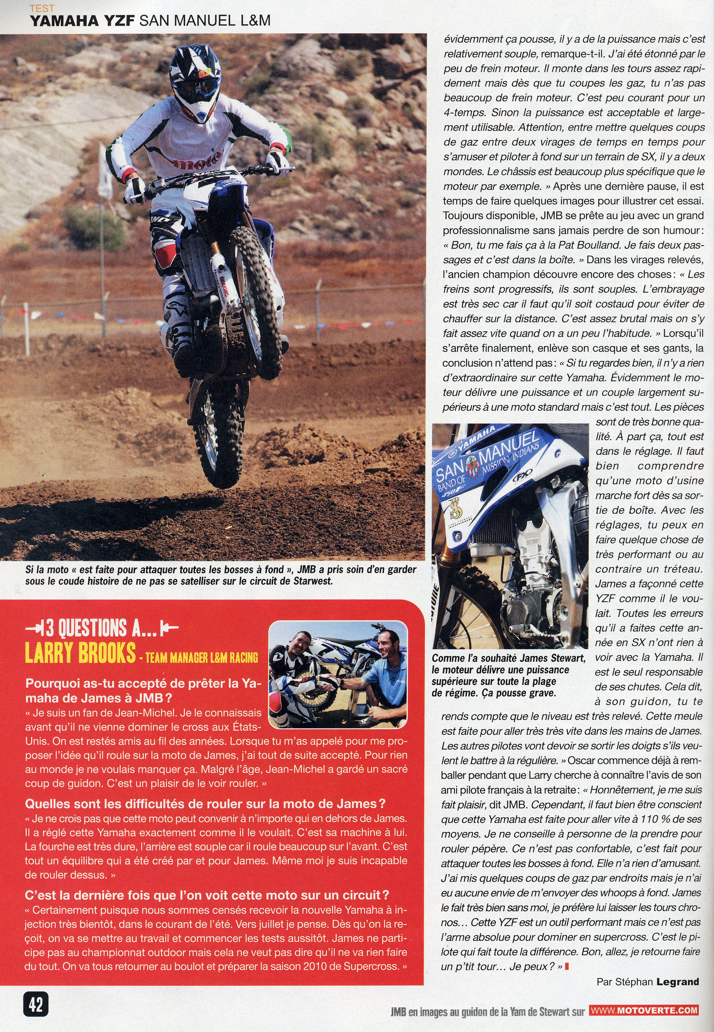 Jean-Michel Bayle teste la moto de James Stewart dans le magazine Moto Verte de Juillet, voilà la page 42