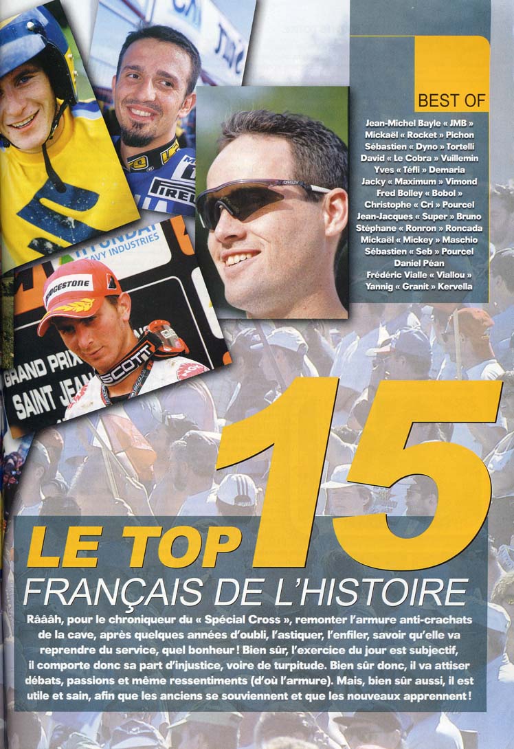 Moto Verte dresse un bilan des 15 meilleurs pilotes français de Moto Cross de l'histoire et Jean-Michel est toujours premier, voilà la seconde page du sujet