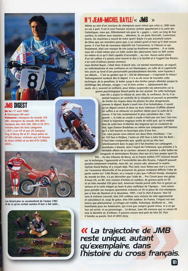 Moto Verte dresse un bilan des 15 meilleurs pilotes français de Moto Cross de l'histoire et Jean-Michel est toujours premier, voilà la sixième page du sujet