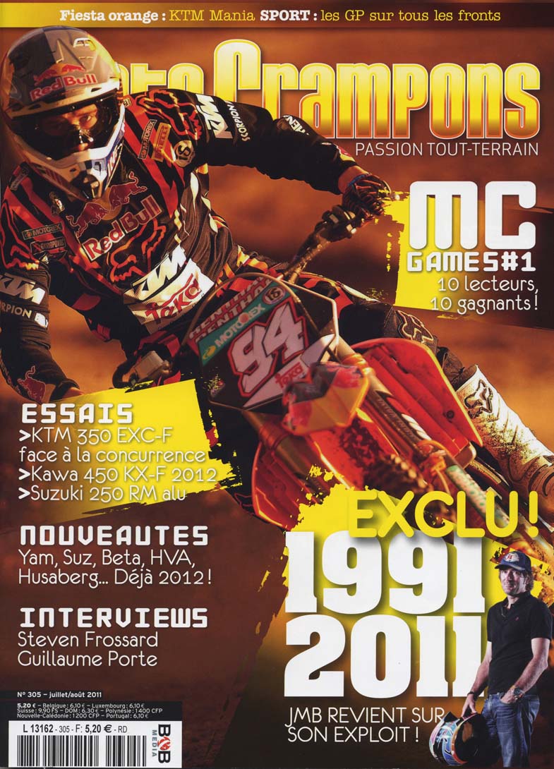 Jean-Michel Bayle en couverture du Moto Crampons de Juillet Août 2011 pour les 20 ans de ses titres aux USA