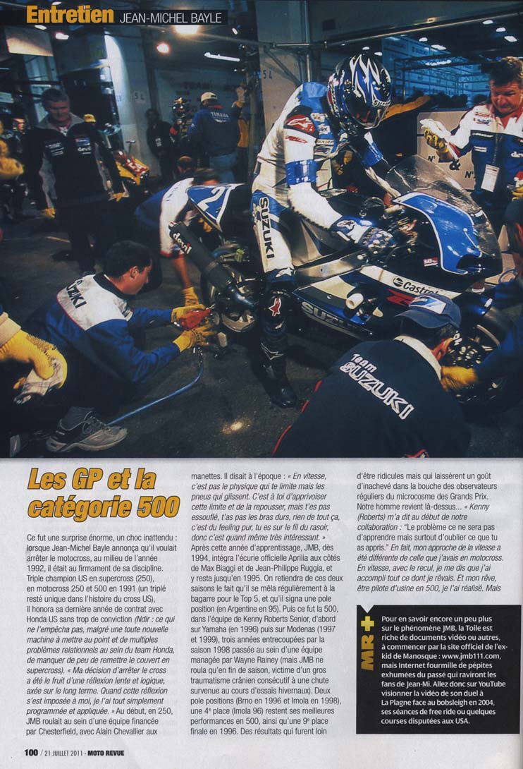 Le numéro Spécial Vacances de Moto Revue parle de la carrière de Jean-Michel Bayle, voilà la page 100