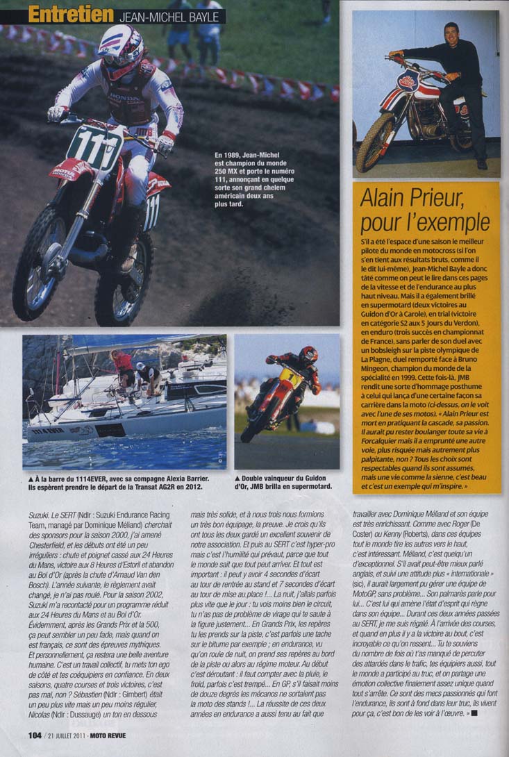 Le numéro Spécial Vacances de Moto Revue parle de la carrière de Jean-Michel Bayle, voilà la page 104