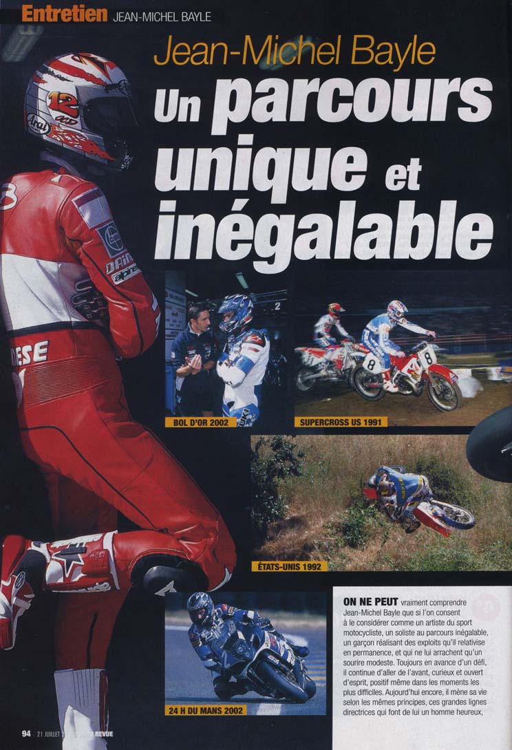 Le numéro Spécial Vacances de Moto Revue parle de la carrière de Jean-Michel Bayle, voilà la page 94