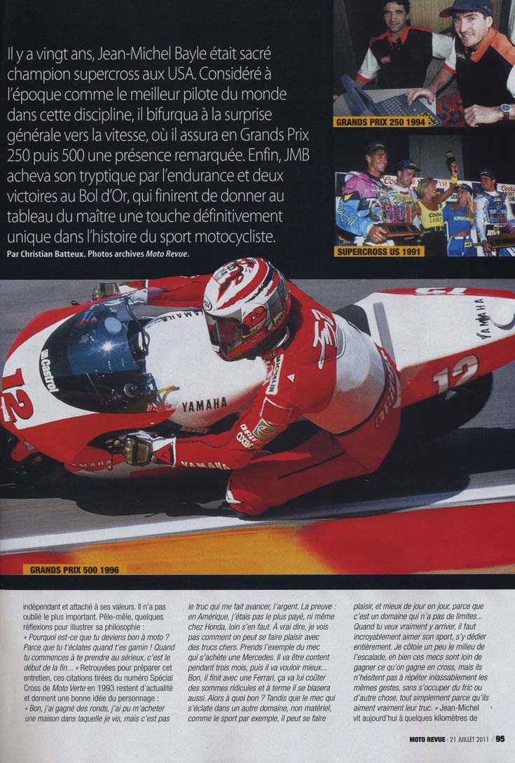 Le numéro Spécial Vacances de Moto Revue parle de la carrière de Jean-Michel Bayle, voilà la page 95