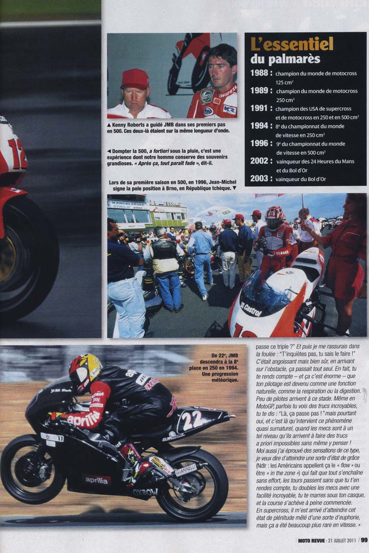 Le numéro Spécial Vacances de Moto Revue parle de la carrière de Jean-Michel Bayle, voilà la page 99