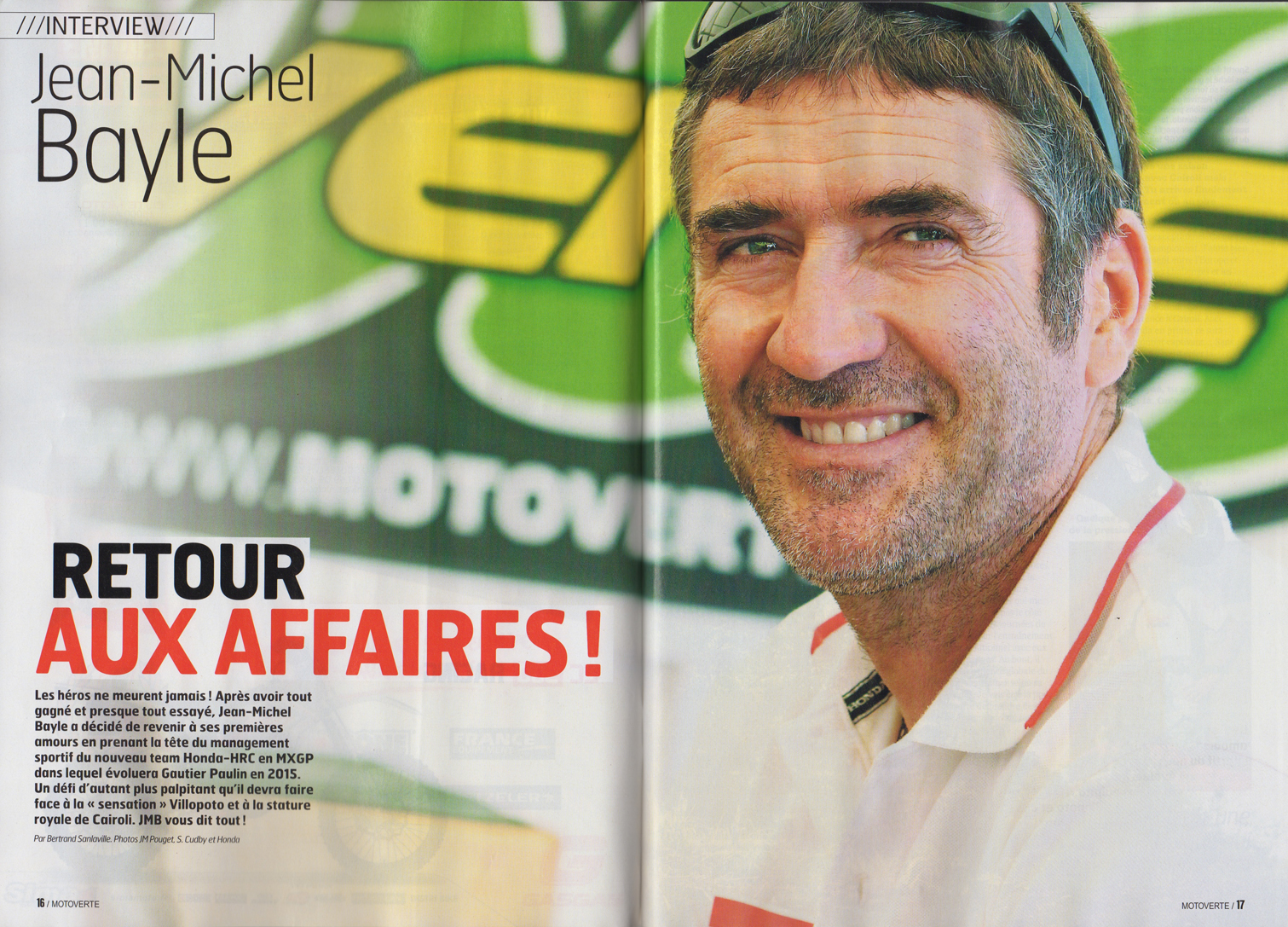 Les pages 16 et 17 du Moto Verte de Novembre avec une belle interview de Jean-Michel
