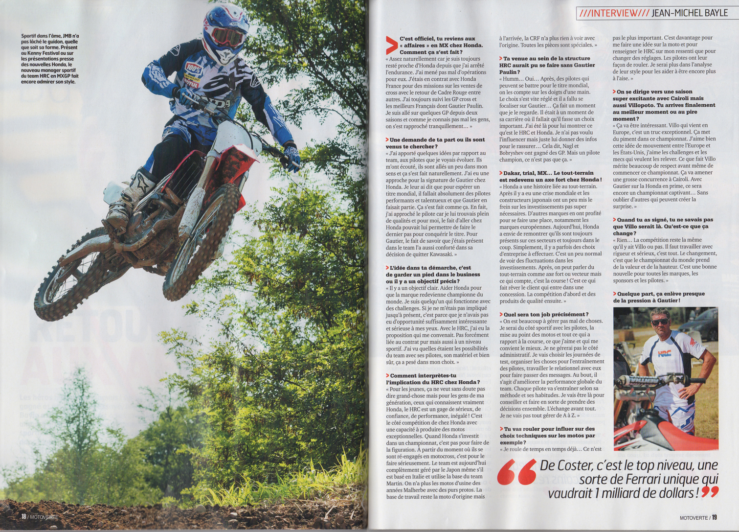 Les pages 18 et 19 du Moto Verte de Novembre avec une belle interview de Jean-Michel