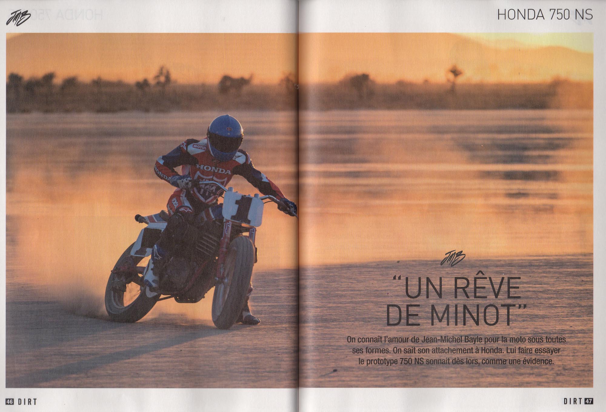 Jean-Michel Bayle essaye la Honda 750 NS dans le HS Café Racer dédié au Dirt