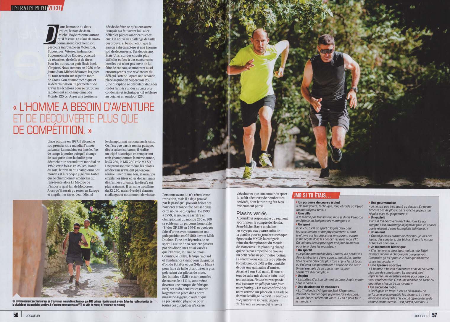 JMB dans le magazine  joggeur d'octobre 2015