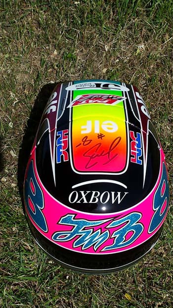Le casque réplica JMB. Ce casque a été utilisé par Jean-Michel Bayle lors du supercross de Bercy 1990