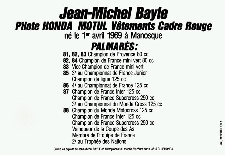 Une publicité Honda pour le tire 125 de Jean-Michel Bayle