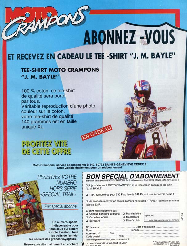 Une publicité pour s'abonner à Moto Crampons
