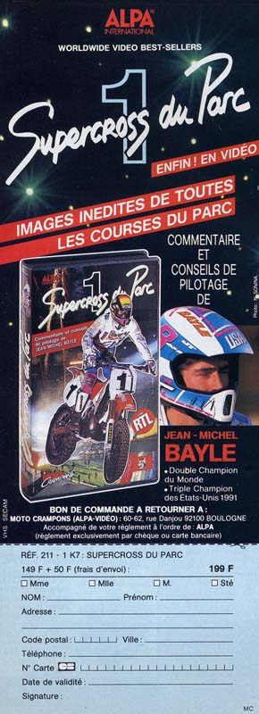 Une publicité pour la cassette de l'épreuve de SX du parc des princes