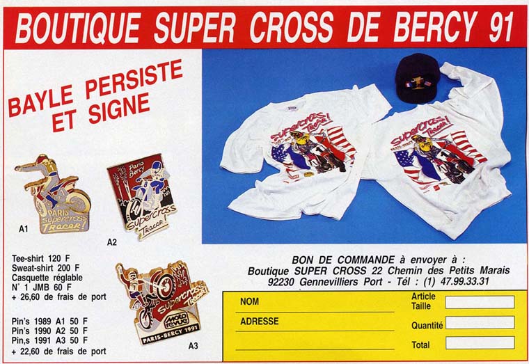 Une publcité pour la boutique du Supercross de Bercy