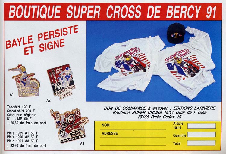 Une publicité pour la boutique du  Supercross de Bercy 1992