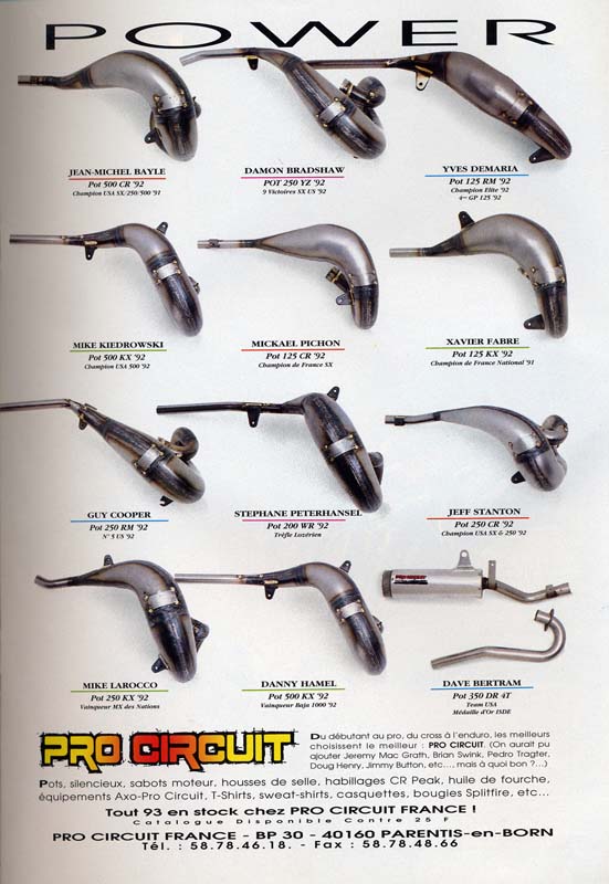 Une publicité pour Pro Circuit en 1992